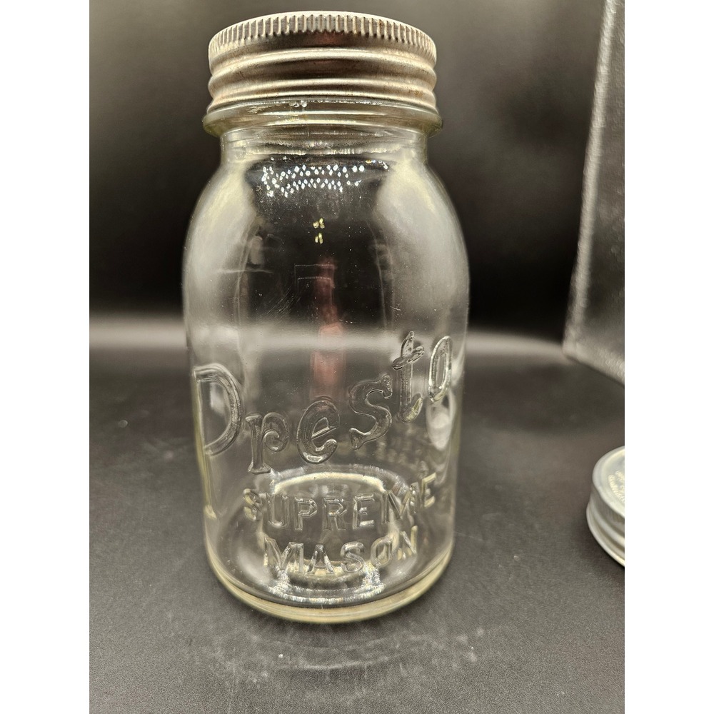 Vintage Presto Supreme Mason Jar Owens-Illinois Glass Clear Canning Jar 7 Inch